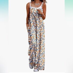 NEW Boho Casual Cotton Jumpsuit Wide Leg Overall Floral Loose and Flowy Size S